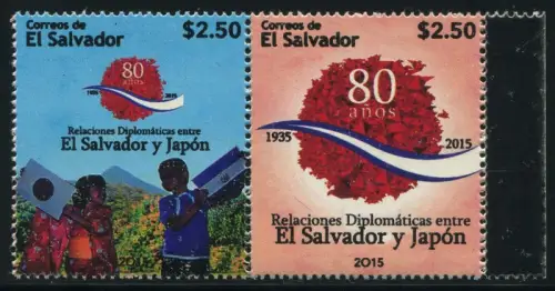 El Salvador 2015 Japan Dipl. Beziehungen Flaggen Flags Diplomatic Relations MNH