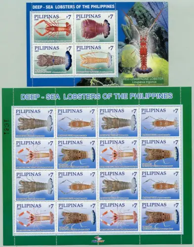 Philippinen 2009 Hummer Tiefsee Meerestiere Lobsters 4262-4265 und Block 267 MNH