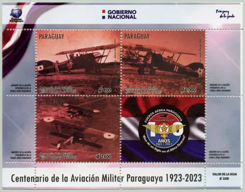 Paraguay 2023 Luftwaffe Militär Flugzeuge Luftfahrt Doppeldecker Block MNH