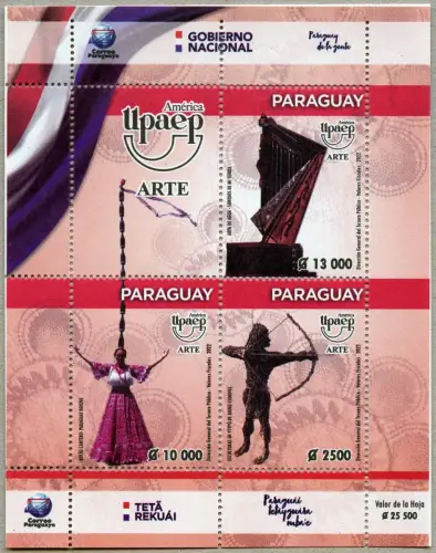 Paraguay 2022 UPAEP Kulturerbe Folklore Brauchtum Indio Bogenschütze Block MNH
