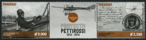 Paraguay 2014 Erstflug Hist. Flugzeug Pilot Pettirossi Airplane Aircraft MNH