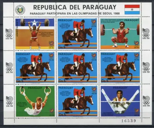 Paraguay 1986 Olympiade Olympics Seoul 1988 Reiter Pferd 4053 Kleinbogen MNH