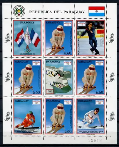 Paraguay 1990 Olympiade Olympics 1992 Albertville 4475 Kleinbogen Postfrisch MNH