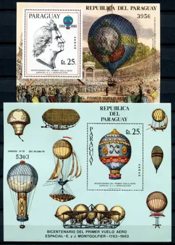 Paraguay 1983 Luftfahrt Montgolfiere Ballons Block 385-386 Postfrisch MNH