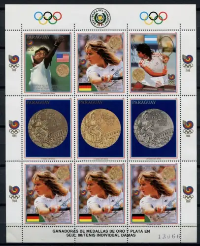 Paraguay 1989 Olympiade Olympics Seoul Tennis S. Graf 4302 Kleinbogen MNH