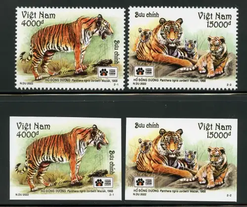 Vietnam 2022 Tiger Forum Wildkatzen Wildtiere A/B Gezähnt und Geschnitten MNH