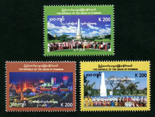 Myanmar Burma 2020 Jahre Unabhängigkeit Denkmal Trachten Hauptstadt MNH