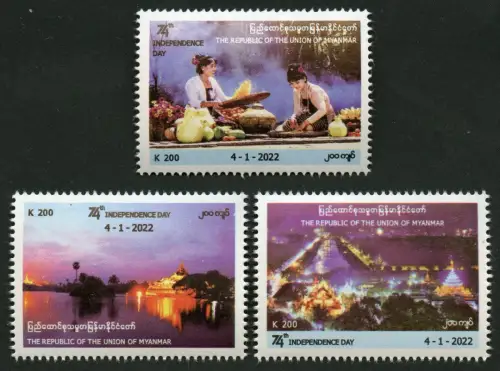 Myanmar Burma 2022 Unabhängigkeit Hauptstadt Folklore Trachten Brauchtum MNH