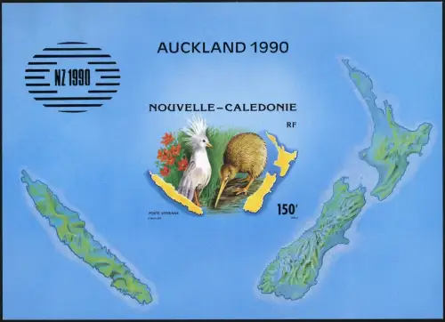 Neukaledonien 1990 Vögel Kagu Kiwi Block 10 Epreuve De Luxe BF 10 MNH / 166