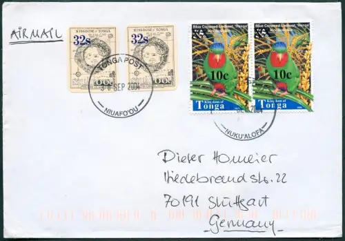 Tonga 2004 Dauer Michel 1705 Paar Aufdruck 10s Papagei Luftpost Deutschland/ 719