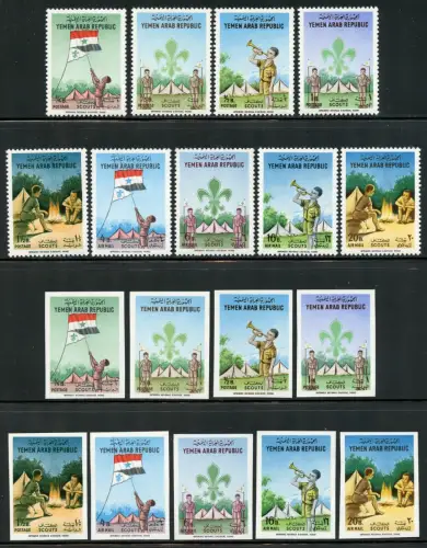 Jemen Yemen North 1964 Pfadfinder Scouts Flagge 368-376 A/B Perf Imperf MNH
