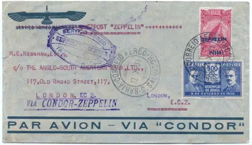 Zeppelin 1931 Brasilien 3. SAF Brief San Salvador England Si 134 A / 2525