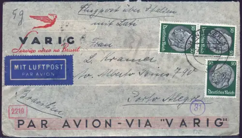 LATI 1941 Dt. Reich Brief 7.7.41 Hannover Rom Porto Alegre OKW Zensur / 1957