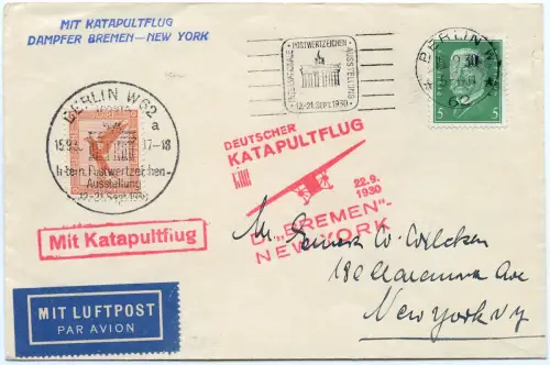 Katapult 1930 Dt. Reich IPOSTA Hand + Maschinenstempel USA Catapult H 33 a/ 1458