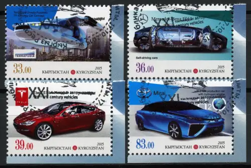 Kirgisien Kyrgyzstan 2015 Autos Automobile der Zukunft Mercedes Tesla Gestempelt