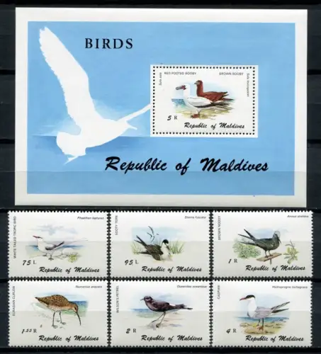 Malediven Maldive 1980 Vögel Birds Uccelli Oiseaux 883-888 Block 67 MNH