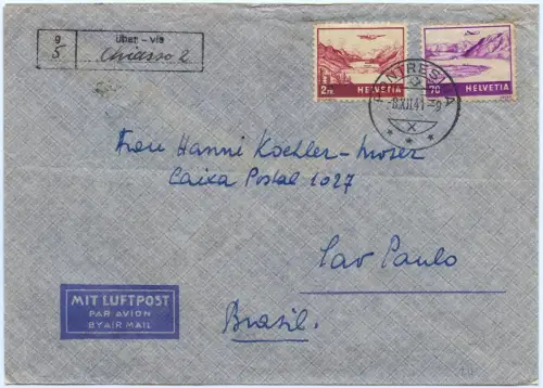 LATI 1941 Schweiz Brief Pontresina Chiasso Rom Sao Paulo Vorletzter Flug  / 2078