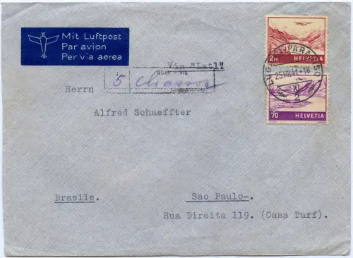 LATI 1941 Schweiz Brief Lugano Paradiso Chiasso Sevilla Kap Verde Sao Paulo/2080