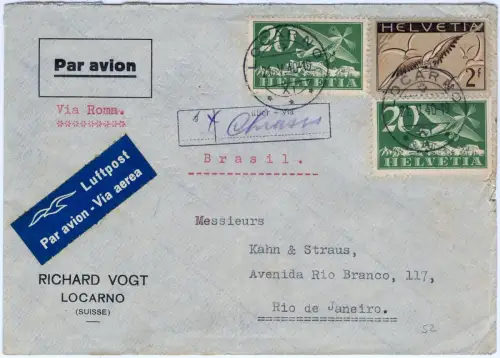 LATI 1940 Schweiz Brief Locarno Chiasso Rom Sevilla Rio de Janeiro / 2081