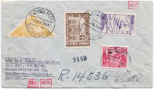 LATI 1941 Bolivien Reko-Brief Condor-LAB La Paz Niederlande OKW Zensur / 2082