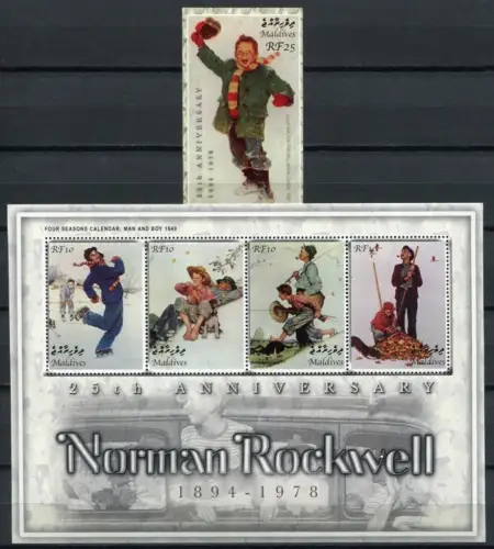 Malediven Maldive 2003 Gemälde Paintings Rockwell 4180-4183 Block 548 MNH