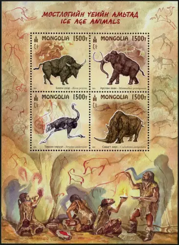 Mongolei 2023 Eiszeit Tiere Vogel Höhlenmenschen Ice Age Animals Bird Block MNH