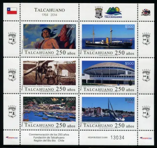 Chile 2015 Talcahuano Indio Gemälde Schiffe Flugzeug Bleriot Architektur MNH