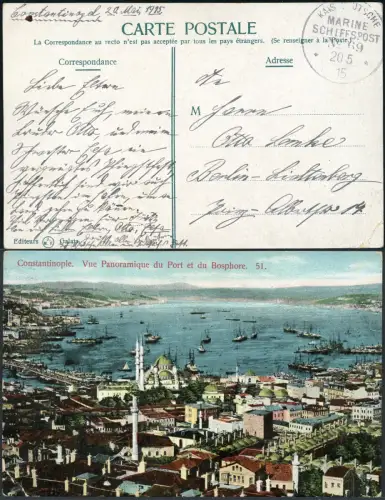 Dt. Militärmission Türkei 1915 AK via MSP 69/SMS Breslau nach Berlin / 201