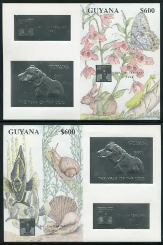 Guyana 1994 Jahr des Hundes Dogs Silber Gold Block 387-390 MNH