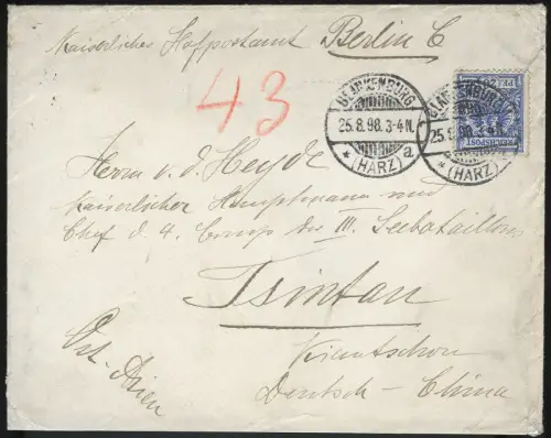 Kiautschou 1898 Incoming Mail Kaiserl. Hofpostamt Berlin Blankenburg Tsintau/312