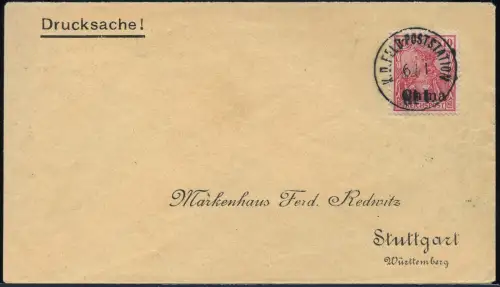 Kiautschou 1902 Brief EF K.D.Feld-Poststation No. 1 Kaumi Stuttgart / 318