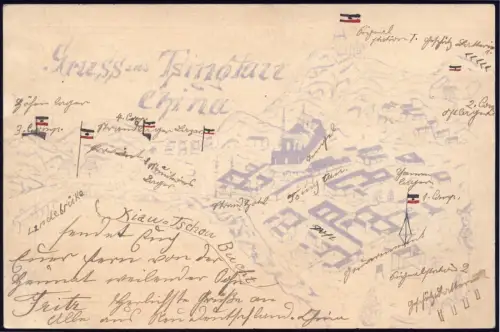 Kiautschou PK Marine-Schiffspost VP 1 Hektografie Tsingtau Lageplan / 331