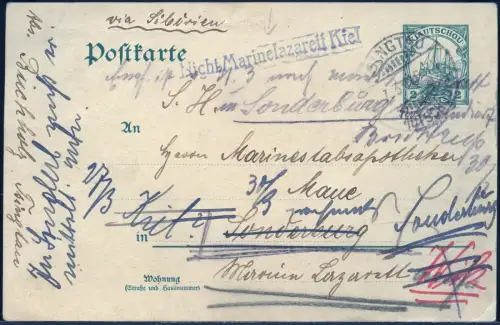 Kiautschou 1911 PK P 5 Tsingtau Marine-Lazarett Sonderburg Nachsendung Kiel/ 334