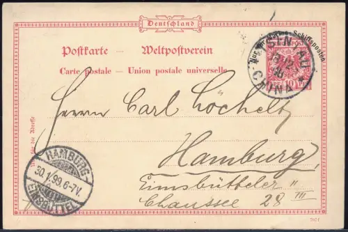Kiautschou 1898 Marine-Schiffspost VP 1 Tsintau China 18.12.98 Hamburg / 349