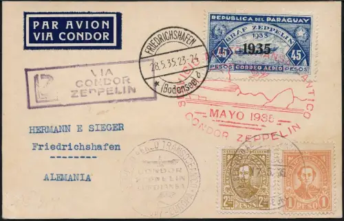 Zeppelin 1935 Paraguay 4. SAF Reko-Karte Asuncion Deutschland Si 301 / 2359