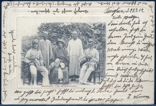 Kiautschou 1902 AK Mandarin Soldaten SMS Fürst Bismarck 4.10.02 Hamburg / 363