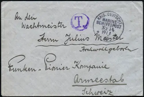 Dt. Militärmission Türkei 1915 Brief MSP No. 14 General > Schweiz Taxiert / 38