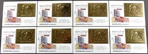 Sharjah 1968 Olympiade Mexico Block 45 A/B Aufdrucke (8) Sieger Gewinner MNH