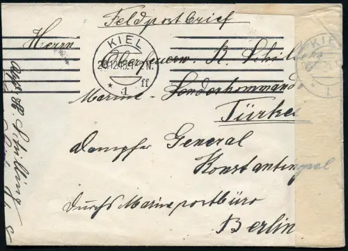 Dt. Militärmission Türkei 1915 Brief aus Kiel via Berlin an Dampfer General / 40