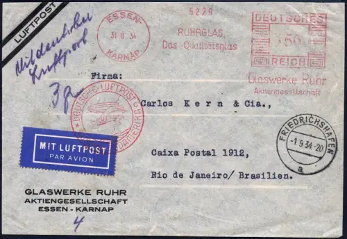 Zeppelin Dt. Reich 1934 7. SAF Freistempel Essen Rio de Janeiro Si 271 A / 1626