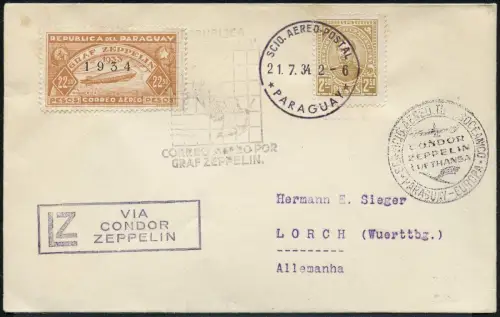 Zeppelin Paraguay 1934 4. SAF MiF Luftpost-Brief MiF Deutschland Si 264 / 1432