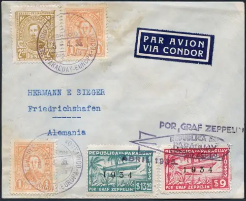 Zeppelin Paraguay 1935 1. SAF Reko-Brief MiF Asuncion Deutschland Si 292 / 1440