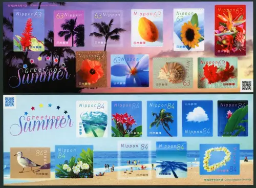 Japan 2020 Grußmarken Muschel Palmen Blumen Vogel Strand Blüten Sommer MNH