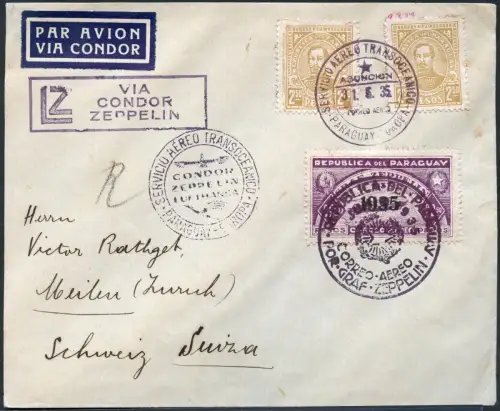 Zeppelin Paraguay 1935 5. SAF Reko-Brief MiF Asuncion Schweiz Si 304 / 1442