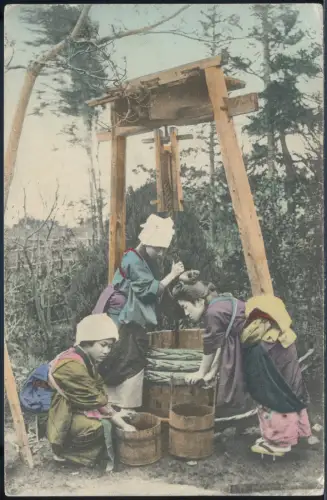 Kiautschou 1911 AK Frauen am Brunnen Tsingtau 18.2.11 nach Büderich / 365