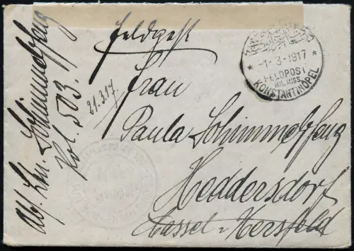 Dt. Militärmission Türkei 1917 Brief mit Inhalt Tscham-Alan-Han Heddersdorf / 25