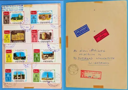 Jemen Yemen Kingdom 1968 Reko-Brief Express 476-483 B UNESCO Moscheen Ruinen / 9