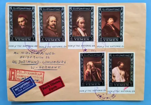 Jemen Yemen Kingdom 1968 Reko-Brief Express 284-289 B Rembrandt Gemälde / 14