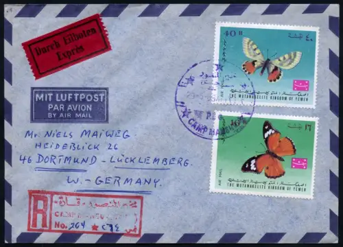 Jemen Yemen Kingdom 1968 Reko-Brief Express Schmetterlinge Butterflies / 41