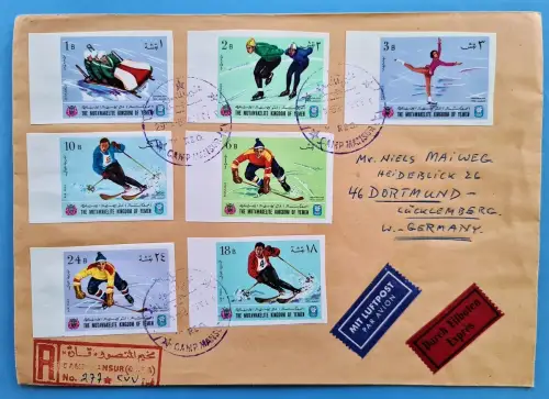 Jemen Yemen Kingdom 1968 Reko-Brief Express Olympiade Grenoble Ungezähnt / 27